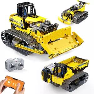 zinat 3 in 1 STEM 리모컨 불도저 조립 세트 앱 및 포함 DIY 엔지니어링 건설 키트 교육용 로봇 블록