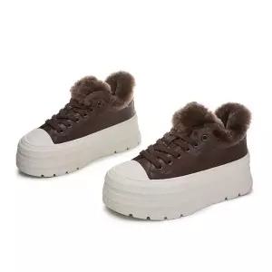 슬송렉샵 여자 키작녀 하이탑 리얼 가죽 양털 토오픈 슈즈 겨울 가보시 보온 보드화 캐주얼 만발 꾹4