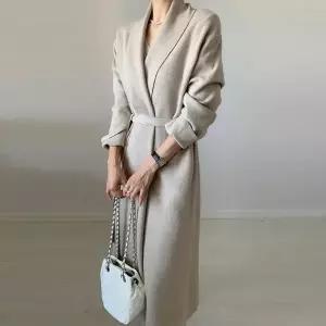 여성 허리끈 숄 니트 롱 가디건 코트 -WVC0220- 가을 겨울