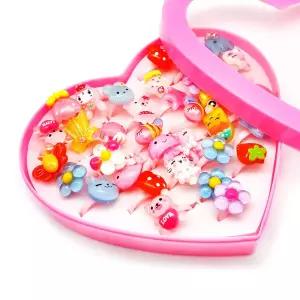 하트 꽃 딸기 곰 캐릭터 반지 36종세트 어린이집선물 여아 주얼리 유아 악세사리