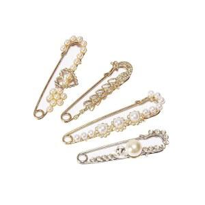 QUJUFIND 4피스 여성 브로치 핀 스웨터 숄 클립 가짜 크리스탈 펄 안전 의류 버클 드레스 여성용 셔츠 (스타일-4)