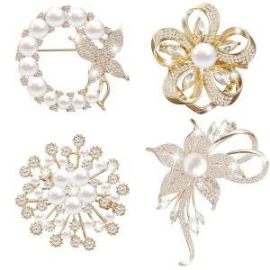 결혼식 크리스마스 선생님 감사 선물로 여성용 크리스탈 펄 브로치와 핀 4개를 드립니다