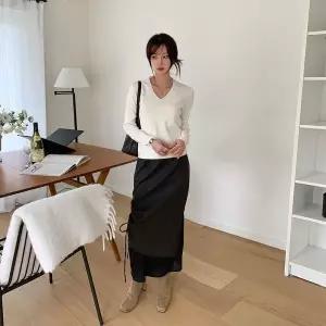 [하프클럽/]여성 셔링 슬릿 레이어드 미디 롱 스판 스커트