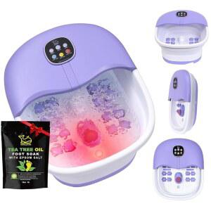 열 거품 및 진동 마사지와 제트가 포함된 접이식 발 스파 목욕 마사지기, 16OZ 티트리 오일 소크 엡섬 솔트, 레드 라이트 리모컨이 WHALSTAR 버킷