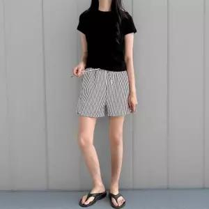 여성 스트라이프 면혼합 밴딩 3부 숏팬츠
