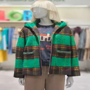 [베네통] 베네통 체크 후드 집업 하프 코트 BACT65461