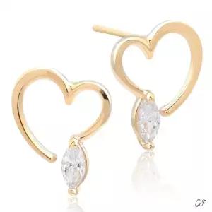 하트 큐빅 골드 귀걸이 금 일자침 14K 로즈 (WFJ5A3I)