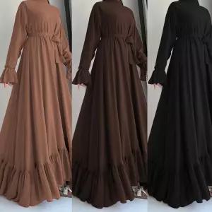 리본 디테일 러플 소매 쉬폰 맥시 드레스(3color) 교