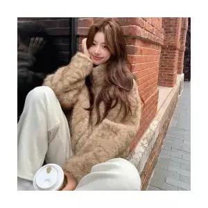 여성용 가죽 자켓 카키 가을 겨울 일체형 코트 밍크라이크 캐주얼 상의 CH4