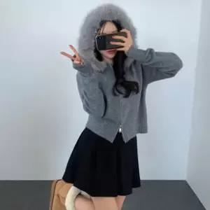 [하프클럽/이버유]니트후드집업 니트 가디건 여성 겨울 퍼후드