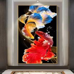 황금 잉어 보석십자수 40x80cm 넘는 용문을 물고기