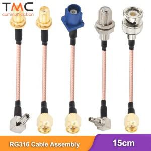 SMA 수-FAKRA C RP-SMA 암 15cm CRC9 TS9 F BNC 확장 동축 점퍼 피그테일 케이블 RG316 자동차 라디오 와이