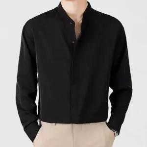 남성용 데님 긴팔 차이나카라 셔츠 봄 가을 정장 남방