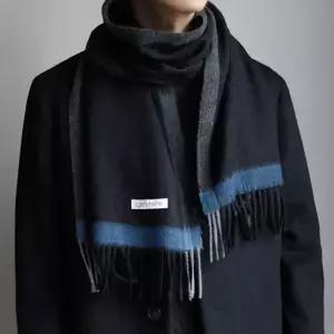 [러쉬룸/폴엔나나/킹스로드]  캐시미어울 롱머플러,  심플체크 선물용 남자여자커플 긴목도리 더스트백