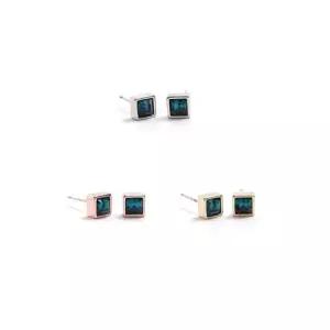 E510 4mm 에메랄드 스퀘어 크리스탈 은침 귀걸이