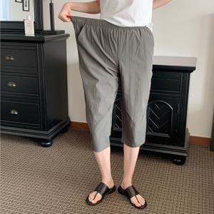 여성 엄마 7부 바지 쿨 아이스 스판 밴딩 주머니 반바지