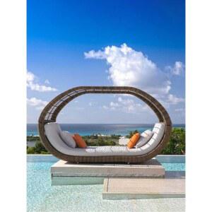 라탄 썬베드 원형 호텔 탄소강 카바나 가든 비치의자 양산 체어 인조 곡선 대형 썬텐