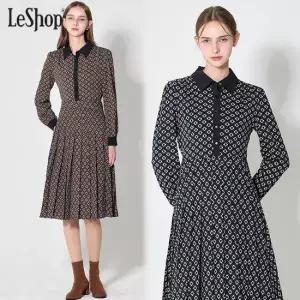 르샵 배색카라 플리츠 프린트 원피스