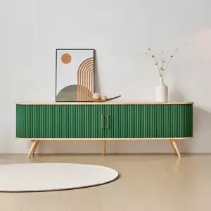 로유 라운드 원목 슬라이딩 템바보드 거실장 2000