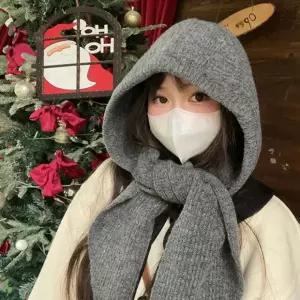 오이소 니트 후드 바라클라바 여성 겨울 모자 목도리 겸용 목도리 니트 리본 멀티스카프 여성 바라클라 봐