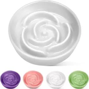 TRUVIC 세라믹 슬로우 피더 개 그릇 소형 품종 금식자를 위한 0.6컵 고양이 사료 접시 검은 턱 없음 작은