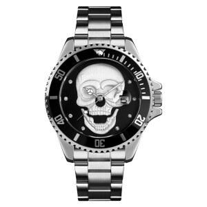 남성용 HUNRUY 스컬 워치 3D 스켈레톤 단방향 베젤 30M 방수 쿼츠 손목시계