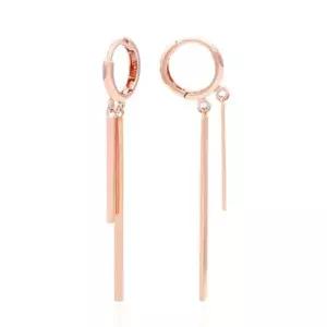 14K GOLD 로즈골드 더블 스틱 드롭 원터치 링 금 귀걸이 (WFK5OIO)