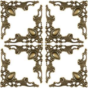 BESPORTBLE 24Pcs 빈티지 금속 코너 프로텍터 - 1.7인치 x 주얼리 박스 다리 브론즈 삼각형 가장자리 장식용 책 나무 케이스 가드