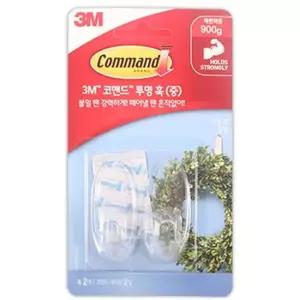 코맨드투명 훅(중)25x63mm 미니후크 마스크거치대 벽걸이후크 디자인후크 부착식후크