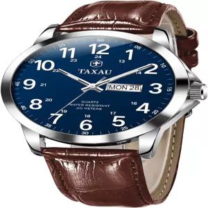 탁소 남성 원피스 방수 아날로그 가죽 시계(날짜 포함) 큰 아라비아 숫자 패션 캐주얼 클래식 손목 시계
