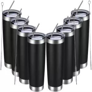 MEWAY 20온스 텀블러 8팩 이중벽 진공 단열 여행용 머그컵 벌크 뚜껑과 빨대가 있는 스테인리스 차가운