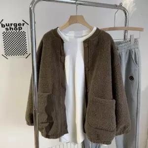 뽀글이자켓 가디건 노카라 아우터 겨울 오버핏 포켓