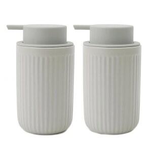 보시룬라이프 발포 비누 디스펜서 세트 - 방청 펌프가 장착된 회색 세라믹 폼 핸드 12온스, 쉽게 누를 수 있으며 주방, 욕실용 리필 가능 2팩