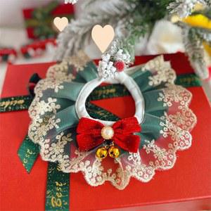 강아지 스카프 고양이 케이프 방울 턱받이 목걸이 애완견 목도리 레이스 장식 리본