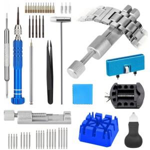 51개 메탈 시계 수리 도구 키트 (밴드 조절용 링크 핀 제거기 뒷면 케이스 오프너 스크루드라이버 스프링