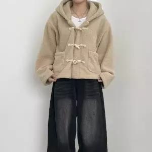 톰 양털 뽀글이 떡볶이 단추 포켓 카라 후드 숏자켓 긴팔 긴소매