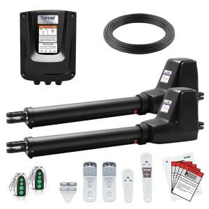 TOPENS AT1202 헤비 듀티 듀얼 스윙 게이트용 자동 게이트 오프너(팔당 최대 18피트), 리모컨 키트 모터 솔라 호환이 가능한 운영자 AC 전원 공급