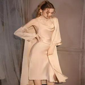 여성 실크 롱 가운 목욕 원피스 샤워 수면잠옷 홈웨어