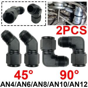 2Pcs 4AN 6AN 8AN 10AN 블랙 여성-남성 유니온 플레어 45도 90도 회전 오일  호스 피팅 어댑터 알루미늄