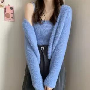 부클 퍼 가디건 나시 투피스 세트 가을 겨울 코디