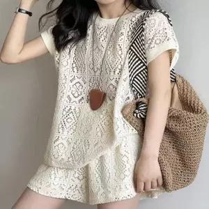 상하의 코디세트 레이스 시스루 민소매 반팔 자켓 투피스