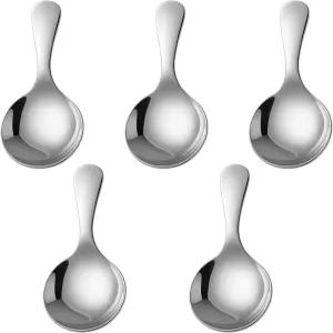 5 PCS 짧은 손잡이 스푼 스테인리스 실버 커피 스쿱 미니 티스푼 작은 캔디 소금 스크림 차 디저트 조미료