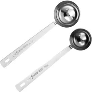 MBAIYO 2Pcs 커피 스쿱 긴 손잡이 계량 스푼 15ml 및 30ml 스테인리스 스틸 세트 라떼 원두 분쇄