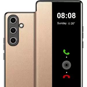 삼성 S25 케이스 플립 가죽 커버 투명 S-View, 갤럭시 폰 스마트 윈도우 하드 충격 방지 보호 5G 클리어 뷰