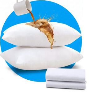 2팩 베개 보호대 | 표준 사이즈 케이스 100% 방수, 매우 부드럽고 통기성이 좋은 20x26인치 28인치까지 신축성 지퍼 보호대(흰색)