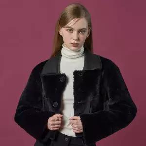 [KOLEAT]리버시블 밍크 크롭 단추 무스탕 자켓 [All_Black] 프리미엄 FR ver.