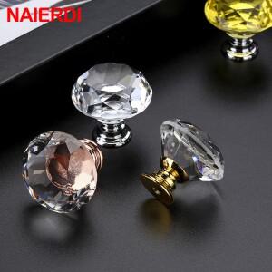 NAIERDI 20-40mm 크리스탈 핸들 다이아몬드 유리 손잡이 찬장 서랍  부엌 캐비닛 문 옷장 하드웨어를 처리