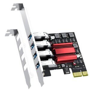 GLOTRENS U3044BG 4포트 USB 3.0 타입-A 5Gb PCIe 확장 카드, 일반 및 저프로파일 브래킷, Windows Linux와 호환(Mac OS 지원 제외)