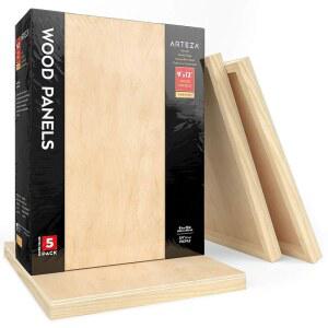 아르테자 나무 캔버스 보드, 9x12 인치, 5 팩 | 그림, 아크릴 붓기, 엔카스틱 아트 및 우드 버닝을 위한 크래들드 자작나무 패널