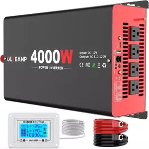 OLTEANP 4000와트 파워 인버터 12V DC ~ 110V AC 자동차 4개의 콘센트 30W 타입-C 포트 3.1A USB LCD